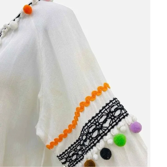 Dodo Bar Or Striped Pom Pom Maxi Dress Multi‎ Color Medium Boho Festival NEW - Picture 9 of 12